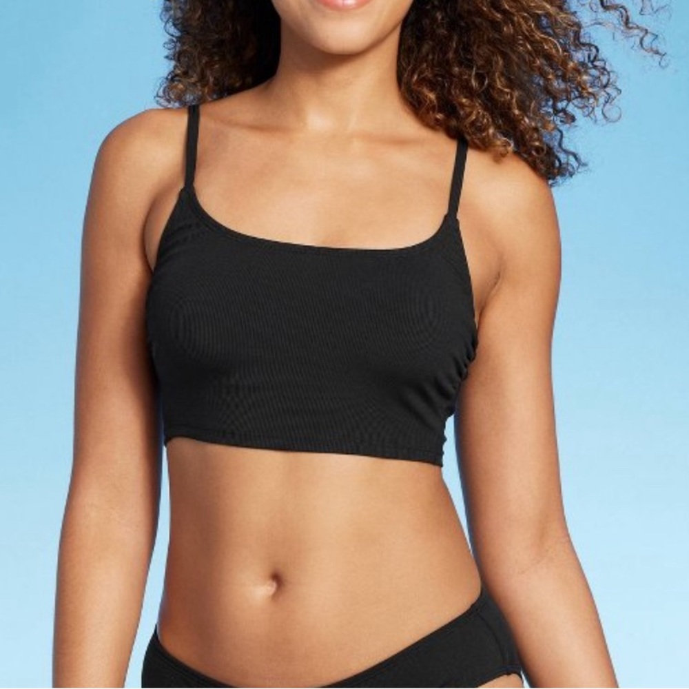 Shade & Shore black, ribbed, longline bikini top
